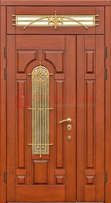 Коричневая металлическая дверь с виноритом и фрамугами ДВТ-47 в Куровском