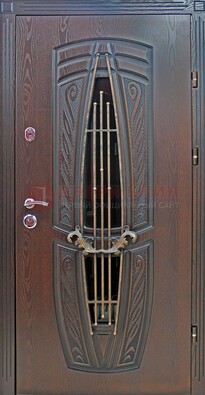 Стальная коричневая дверь с виноритом и МДФ ДВТ-83 в Куровском