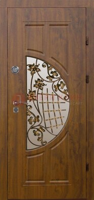 Стальная филенчатая дверь с виноритом ковкой и стеклом ДВТ-84 в Ногинске