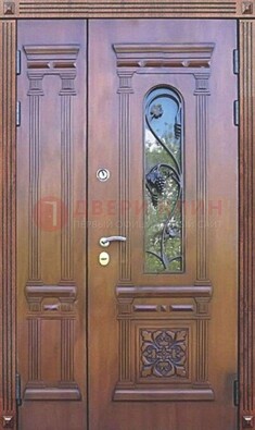 Железная коричневая филенчатая дверь с виноритом и МДФ ДВТ-85 в Куровском
