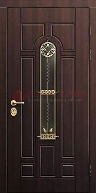 Железная коричневая дверь с виноритом и фрезерованной панелью ДВТ-93 в Куровском