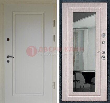 Стальная дверь Темный орех c МДФ Белый дуб с зеркалом ДЗ-102 в Куровском