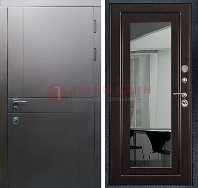 Входная дверь с порошковым напылением Темное серебро c МДФ Венге с зеркалом ДЗ-108 в Куровском