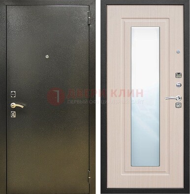 Входная темная дверь c порошковым покрытием и МДФ Белый дуб и зеркалом ДЗ-112 в Куровском