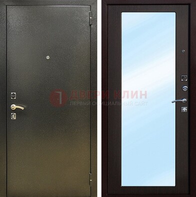 Входная темно-серая дверь c порошковым покрытием и МДФ с зеркалом ДЗ-114 в Куровском