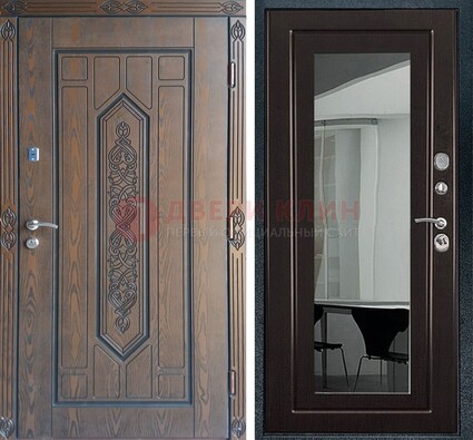 Уличная коричневая дверь c виноритом и МДФ Венге с зеркалом ДЗ-116 в Куровском