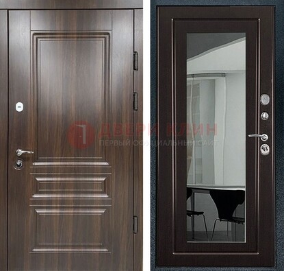 Железная коричневая дверь с МДФ Венге c зеркалом ДЗ-124 в Куровском