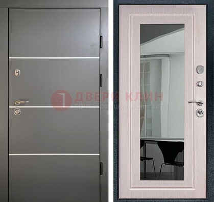 Черная металлическая дверь с зеркалом ДЗ-12 в Куровском