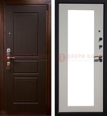 Коричневая железная дверь с панелями МДФ и зеркалом ДЗ-133 в Куровском