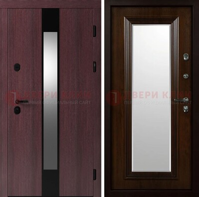 Темная стальная дверь МДФ с обеих сторон с зеркалом ДЗ-143 в Куровском