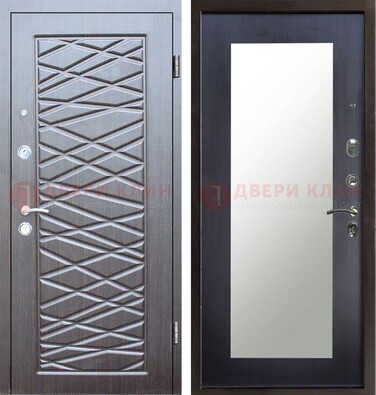 Современная серая входная дверь МДФ с зеркалом ДЗ-145 в Куровском