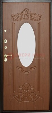 Коричневая стальная дверь с зеркалом ДЗ-15 в Куровском