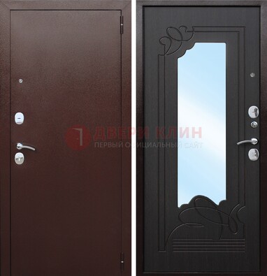 Коричневая стальная дверь с зеркалом ДЗ-18 в Мурманске