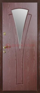 Бордовая металлическая дверь с зеркалом МДФ внутри ДЗ-1 в Куровском
