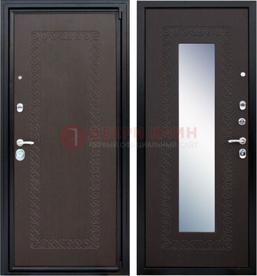 Темная стальная дверь с зеркалом ДЗ-20 в Куровском