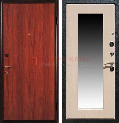 Красная стальная дверь с зеркалом МДФ внутри ДЗ-23 в Куровском