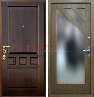Темная входная дверь с зеркалом МДФ внутри ДЗ-25 в Куровском
