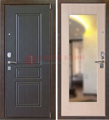 Коричневая стальная дверь с зеркалом МДФ внутри ДЗ-27 в Куровском