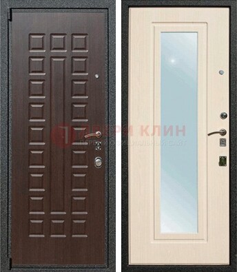 Коричневая стальная дверь с зеркалом ДЗ-34 в Куровском