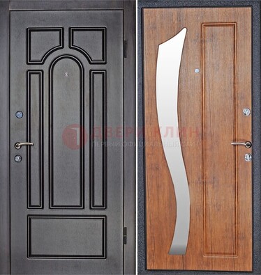 Темная железная дверь с зеркалом ДЗ-35 в Куровском