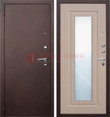 Коричневая стальная дверь с зеркалом МДФ внутри ДЗ-38 в Куровском