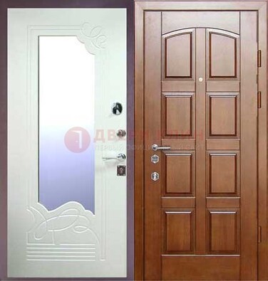 Коричневая железная дверь с зеркалом ДЗ-39 в Куровском