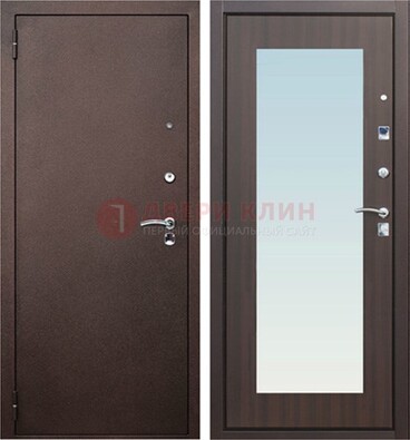 Коричневая входная дверь с зеркалом МДФ внутри ДЗ-40 в Куровском