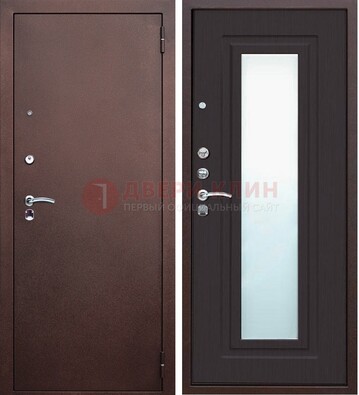Коричневая металлическая дверь с зеркалом ДЗ-43 в Куровском