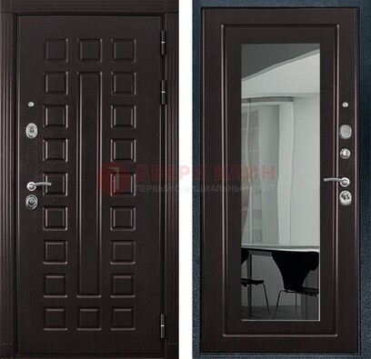 Темная металлическая дверь с зеркалом МДФ внутри ДЗ-4 в Куровском