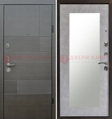 Серая входная дверь с МДФ панелью и зеркалом внутри ДЗ-51 в Куровском