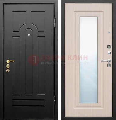 Темная стальная дверь с МДФ Белый дуб и зеркалом ДЗ-57 в Куровском