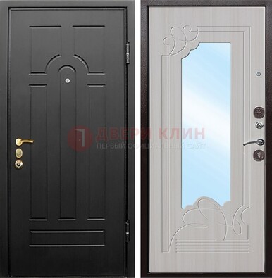 Темная входная дверь с МДФ Беленый дуб и зеркалом ДЗ-58 в Куровском