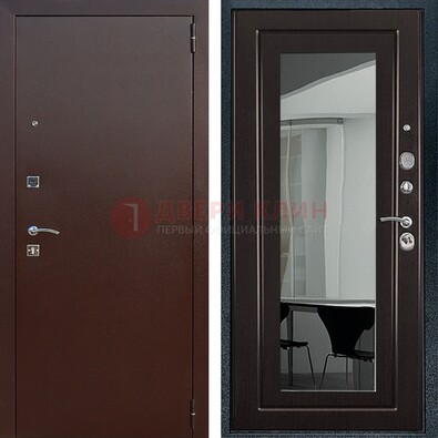 Металлическая дверь с порошковым напылением с МДФ и зеркалом ДЗ-61 в Куровском