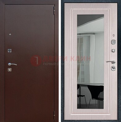 Входная дверь с порошковым напылением Медный антик/Белый дуб с зеркалом ДЗ-63 в Куровском