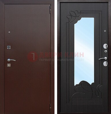 Входная дверь с порошковым напылением Медный антик/Венге с зеркалом ДЗ-64 в Куровском
