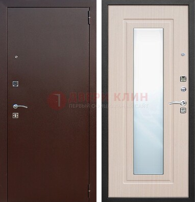 Входная дверь с порошковым покрытием филенчатой МДФ и зеркалом ДЗ-65 в Куровском