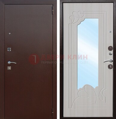 Стальная дверь с порошковым покрытием с резной МДФ и зеркалом ДЗ-66 в Куровском
