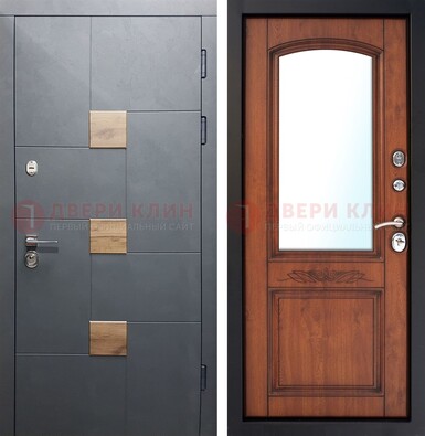 Серая стальная дверь с МДФ и зеркалом внутри ДЗ-75 в Куровском