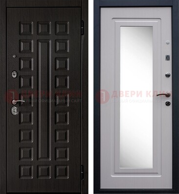 Металлическая дверь с белыми МДФ и зеркалом ДЗ-83 в Куровском