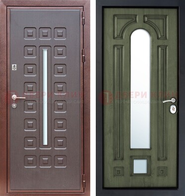 Металлическая дверь МДФ со стеклянной вставкой снаружи и зеркальными внутри ДЗ-84 в Куровском
