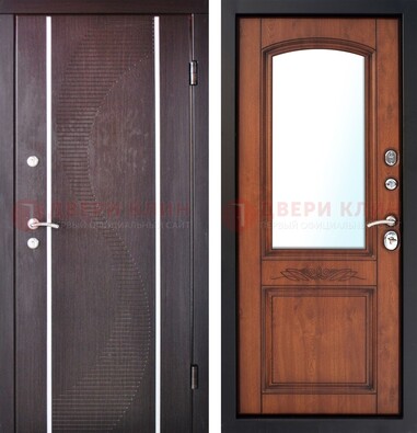 Входная серая дверь с порошковым напылением и МДФ Белый дуб с зеркалом ДЗ-88 в Куровском