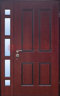 Красная входная полуторная дверь со стеклом ПЛ-10 в Куровском