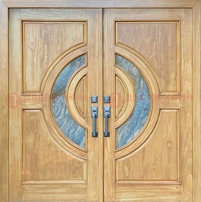 Двухстворчатая металлическая дверь с витражом ВЖ-11 в Куровском