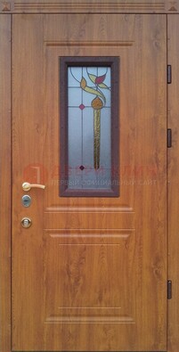 Железная дверь с МДФ и витражом ВЖ-24 в Куровском